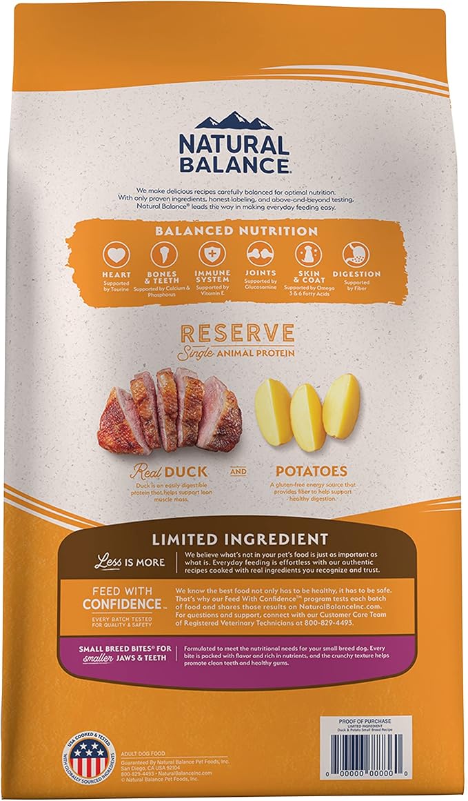 Natural Balance Limited Ingredient Small-Breed Adult Grain-Free Dry Dog Food, Reserve Duck & Potato Recipe, 4 Pound (Pack of 1) - PAWPICO