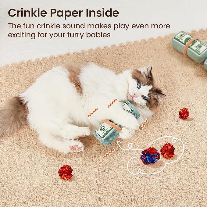 Potaroma Cat Toys US-Dollar Catnip Crinkly Sound Toy, Mesh Fabric for Teeth Cleaning, Interactive Kicker Toys for Indoor Kitten Exercise 6.0 Inches for All Breeds - PAWPICO