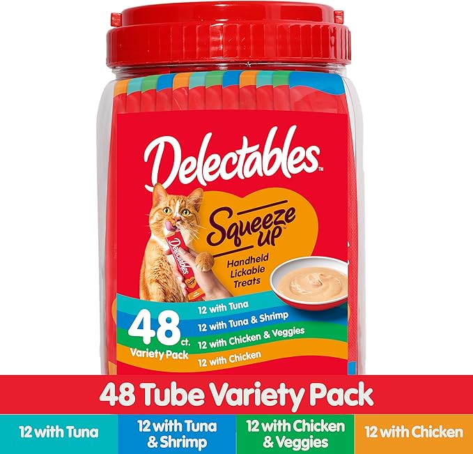 Hartz Delectables Squeeze Up Variety Packs Interactive Lickable Wet Cat Treats, case of 48 Hartz