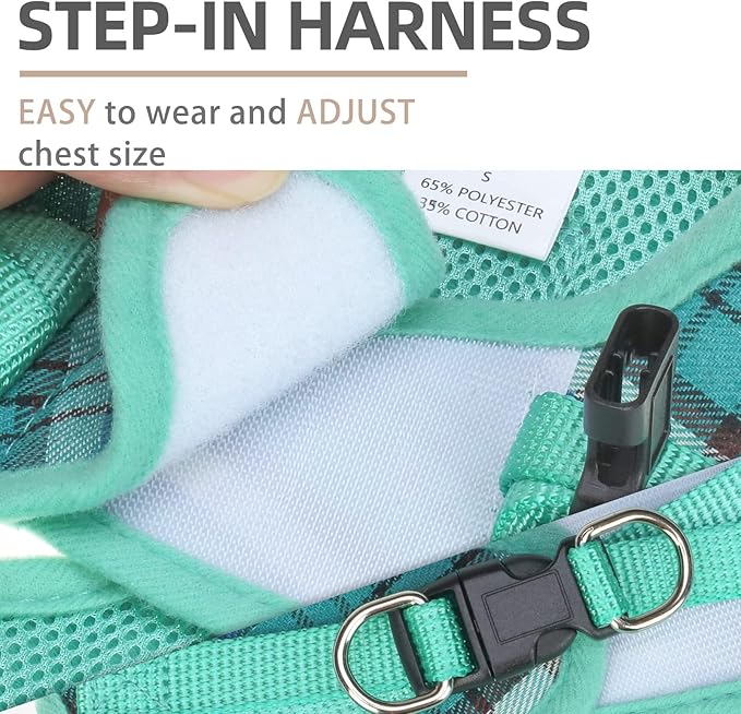 PUPTECK Adjustable Dog Harness Collar and Leash Set Step in No Pull Pet Harness for Small Medium Dogs Puppy and Cats Outdoor Walking Running, Soft Mesh Padded Reflective Vest Harnesses, Lake Green M PUPTECK