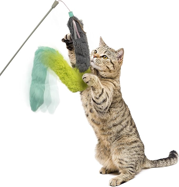 SmartyKat Crazy Catch 3-Part Breakaway Wand Cat Toy - Green/Yellow/Gray, One Size - PAWPICO