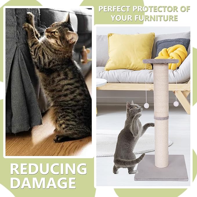 Cat Scratching Post-Scratching Post with Sisal Rope for Indoor Cats Large Cat Scratching Post sisal cat Scratcher Cute for Kitten Scratching Post(25 inch) - PAWPICO