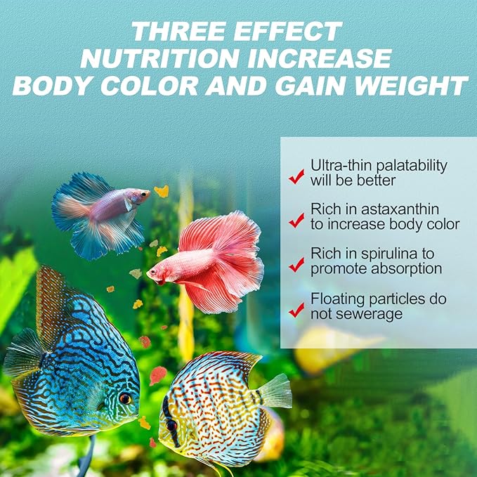 Tropical Fish Food Ultrathin Flakes - Color Enhancing Slow Sinking Natural Ingredient Antarctic Krill Spirulina Nutritionally Balanced Diet Suitable for All Tropical Fish (5oz) Capuca