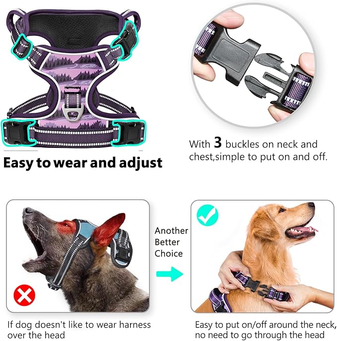 Timos Dog Harness,No-Pull Pet Harness Adjustable Soft Padded Dog Vest,Reflective No-Choke Pet Oxford Vest with Easy Control Handle for X-Large Dogs,Moon Night,XL Timos