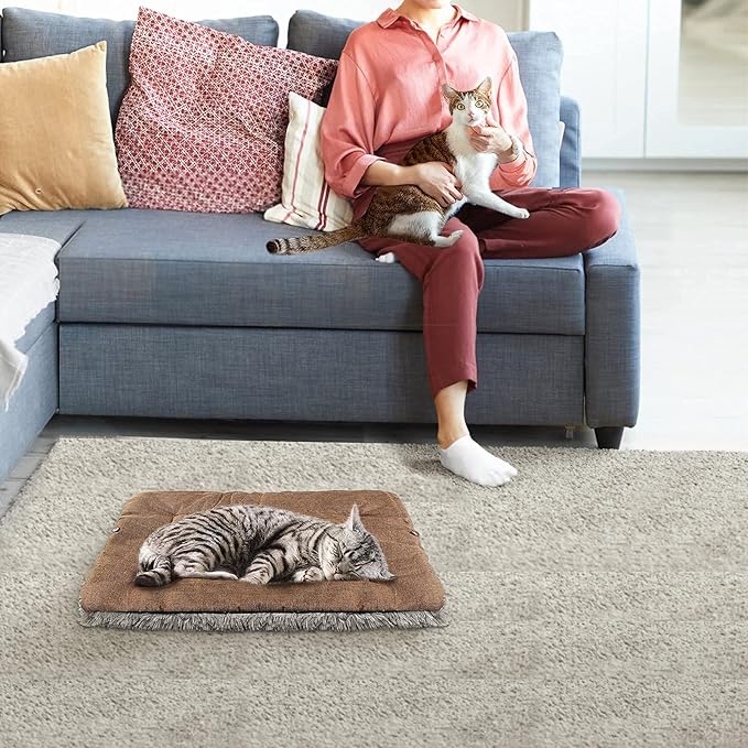 Cat Bed Small Dog Bed Self Warming Cat Bed Self Heating Cat Pad Extra Warm Thermal Kitten Beds for Indoor Outdoor Kittens Small Pets 24''X20'' (Khaki) - PAWPICO