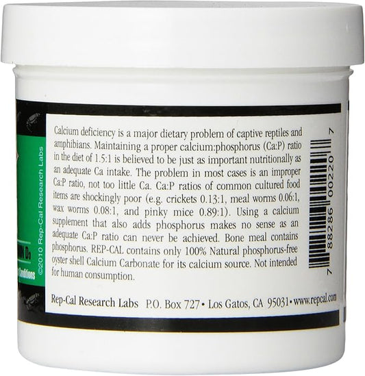 Rep-Cal 52298 Phosphorous-Free Calcium Powder Reptile/Amphibian Supplement Without Vitamin D3, 4.1 oz,white Rep-Cal