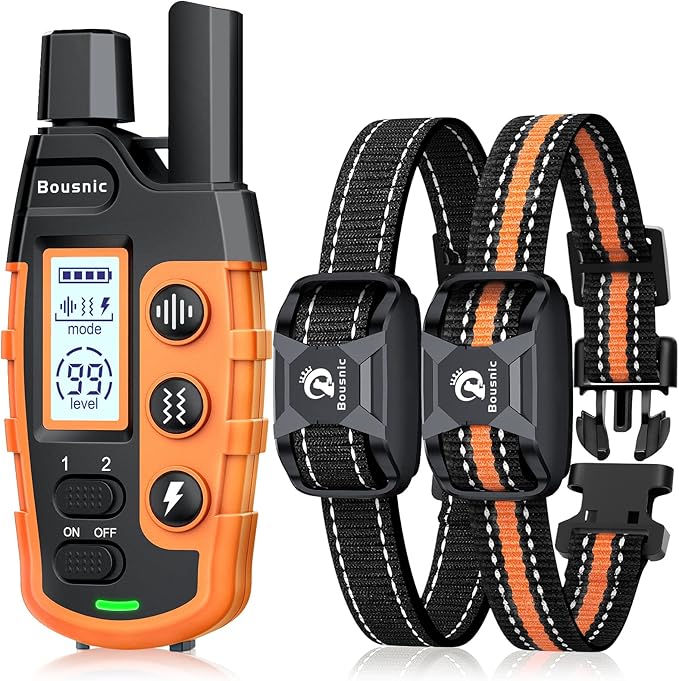 BOUSNIC Dog Shock Collar 2 Dogs (5-120Lbs) - 3300 ft Waterproof Training Collar for Dogs Large Medium Small with Rechargeable Remote, Beep (1-8) Vibration (1-16) and Humane Shock (1-99) Modes BOUSNIC
