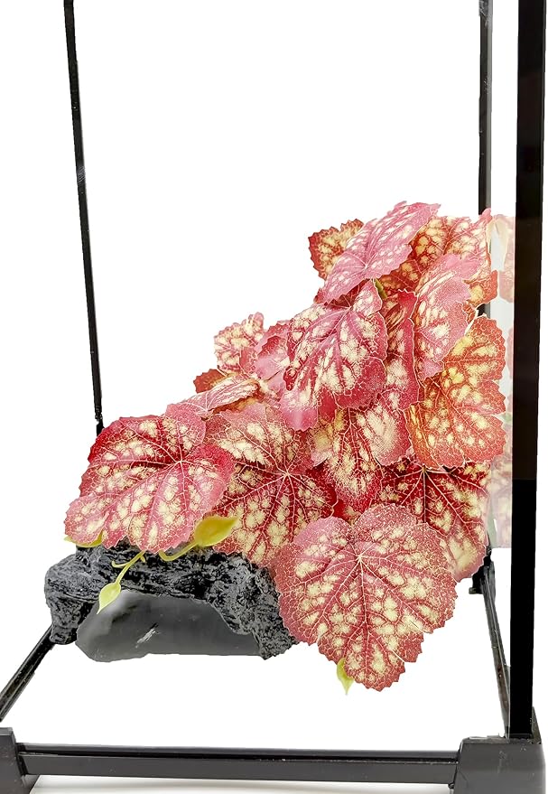 Woyrise Reptile Plants, Terrarium Hanging Plants Vines for Reptile Tank, Amphibian Habitat Leaves Decor with Suction Cup for Bearded Dragon Lizard Snake Gecko Frog Hermit Crab - 2Pcs Pink Heuchera Woyrise