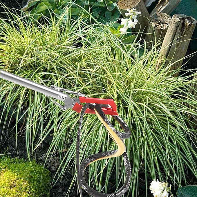 Upgraded 50'' Snake Grabber Tool with Lock, Foldable Snake Hook with Wide Jaw, Stainless Steel Snake Tongs, Long Reach Reptile Catcher, Non-Slip Grip for Safe Handling Incycall