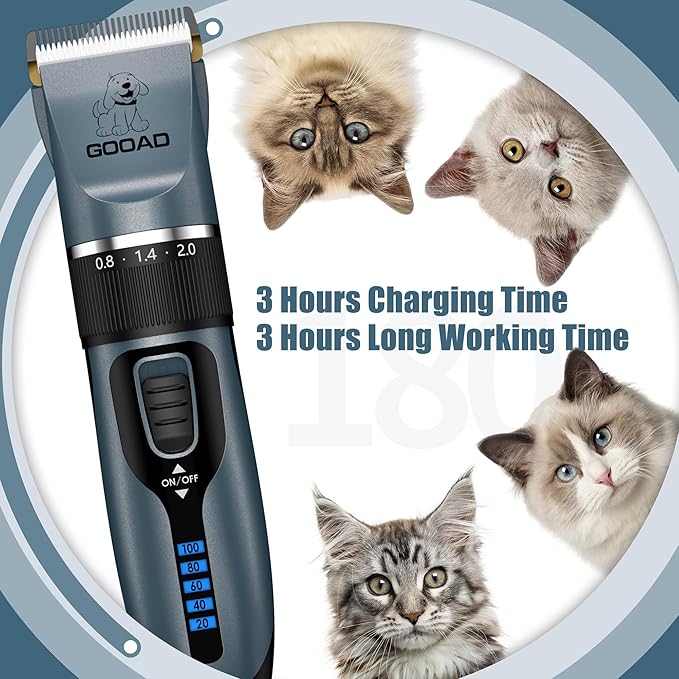 Cat Clippers for Matted Hair, Cat Grooming Kit, Cordless Cat Shaver for Long Hair, Low Noise Paw Trimmer, Cat Hair Trimmer for Grooming,Quiet Pet Hair Clippers Tools for Cats Dogs (Blue) - PAWPICO
