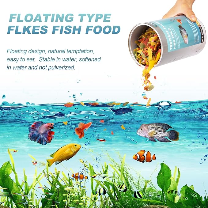 Tropical Fish Food Ultrathin Flakes - Color Enhancing Slow Sinking Natural Ingredient Antarctic Krill Spirulina Nutritionally Balanced Diet Suitable for All Tropical Fish (5oz) Capuca