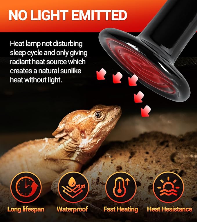 REPTI ZOO 2Pack Ceramic Heat Emitter 60W Reptile Heat Lamp Night Heat Lamp Bulbs Reptile Terrarium Heat lamp Tank Heat Bulb for Turtle Bearded Dragon Gecko Lizard Snake Chicken E26 REPTIZOO