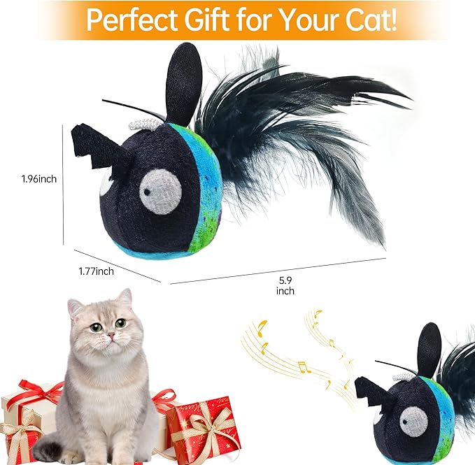 Chirping Cat Toys Hanging Cat Feather Toy - Catnip Interactive Cat Toys for Indoor Cats - Automatic Cat Toy for Cat Exercise & Kicker to Self Play (Cow Pangpang) - PAWPICO
