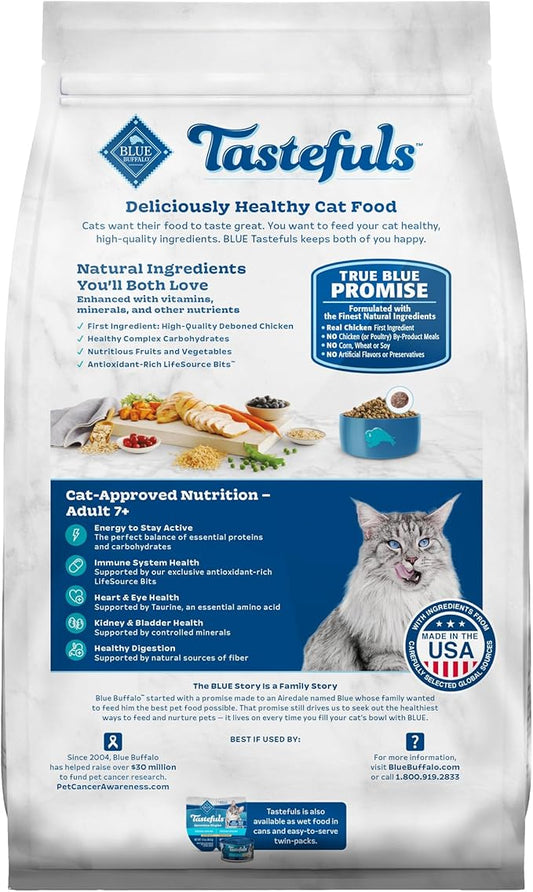 Blue Buffalo Tastefuls Adult 7+ Natural Dry Cat Food, Chicken & Brown Rice 10lb Bag - PAWPICO