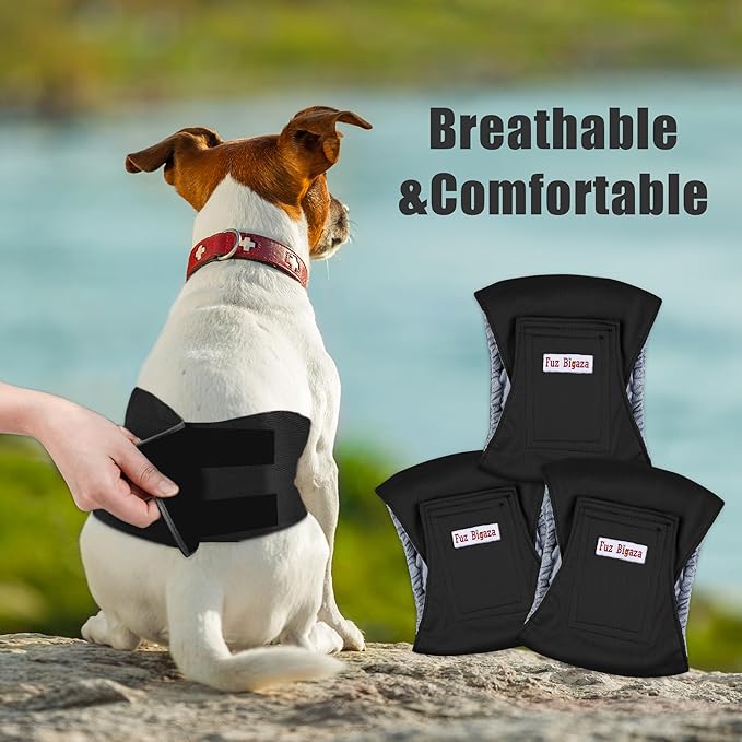 Male Dogs Diapers Belly Bands(3Pack), Washable Reusable Male Boy Doggy Wraps Panties for Doggie Puppy Pooping Potty Training Incontinence Marking Pañal para Perro Black Small - PAWPICO