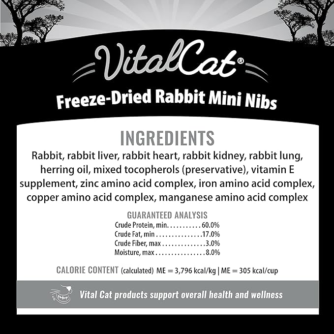 Vital Essentials Freeze Dried Cat Food, Rabbit Mini Nibs 12 oz VitalEssentials
