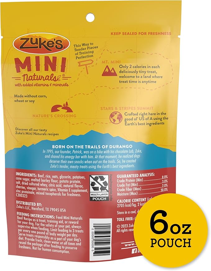 Zuke’s Hip and Joint Support Dog Treats for Adult Dogs of All Sizes, Senior Dog Treats made with Real Beef, 6 oz. Resealable Pouch - 6 oz. Bag - PAWPICO