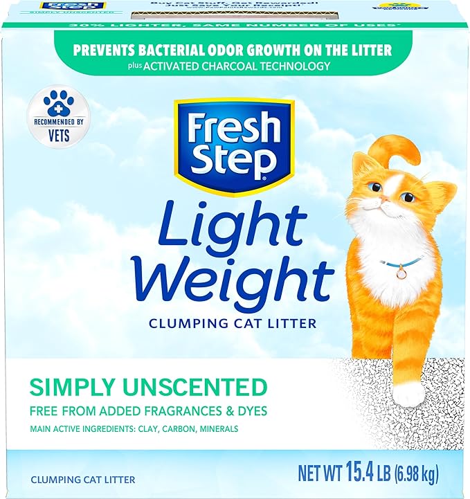 Fresh Step Simply Unscented Light Weight Clumping Litter, Fresh Step Unscented Cat Litter With Activated Charcoal Technology, 15.4 lb. Box - PAWPICO