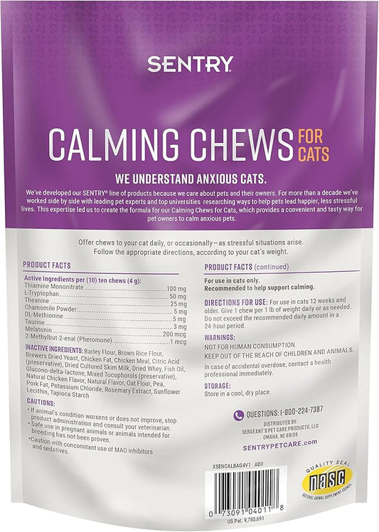 Sentry Calming Chews for Cats, Calming Aid Helps to Manage Stress & Anxiety, With Pheromones That May Help Curb Destructive Behavior & Separation Anxiety, Calming Health Supplement for Cats, 4 oz. Sentry
