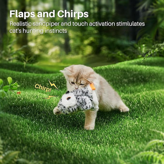 Potaroma Flapping Owl Cat Toys (No Flying), Lifelike Bird Chirp, Rechargeable Touch Activated Kitten Toy, Interactive Catnip Kicker Exercise Toys 4.0" for All Breeds - PAWPICO