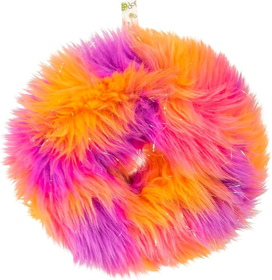 goDog Furballz Ring Squeaky Plush Dog Toy, Chew Guard Technology - Warm Rainbow, Large - PAWPICO