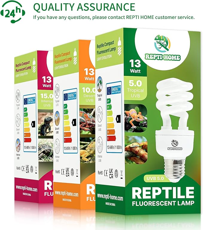 UVB Reptile Light 5.0, 13W Tropical and Sub-Tropical UVA UVB Bulb for Reptiles, Tropical Terrarium Compact Fluorescent Lamp, Reptile UVB Light Bulb for Chameleons, Iguanas and Turtles REPTIHOME