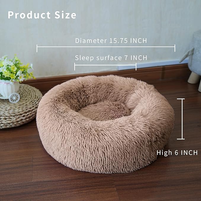 Tiny Dog Bed Fluffy Puppy Bed Washable Donut Anti Slip 15 Inches - PAWPICO