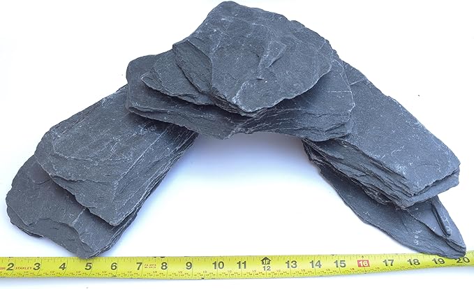 Natural Slate Stones 8 to 10 Inches - USA Sourced and Packaged for Aquascaping Aquariums, Terrariums, Paludariums, Reptile Enclosures, and Gardens (16-18 lbs) SmallWorldSlateandStone