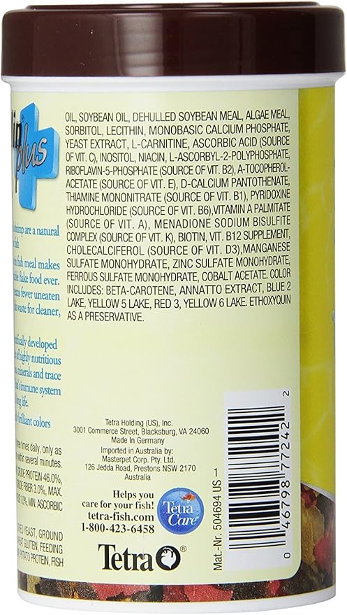 Tetra TetraMin Plus Tropical Flakes 2.2 Ounces, Nutritionally Balanced Fish Food, With Added Shrimp Tetra