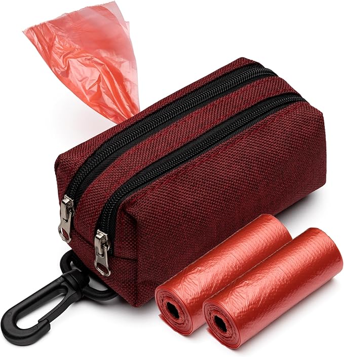 Premium Dog Poop Bag Holder for Leash - Convenient Dog Poop Bag Dispenser with Durable Design - Stylish Accessory for Easy Cleanup - Ideal for Dogs, Puppies, and Outdoor Walks - Red - PAWPICO