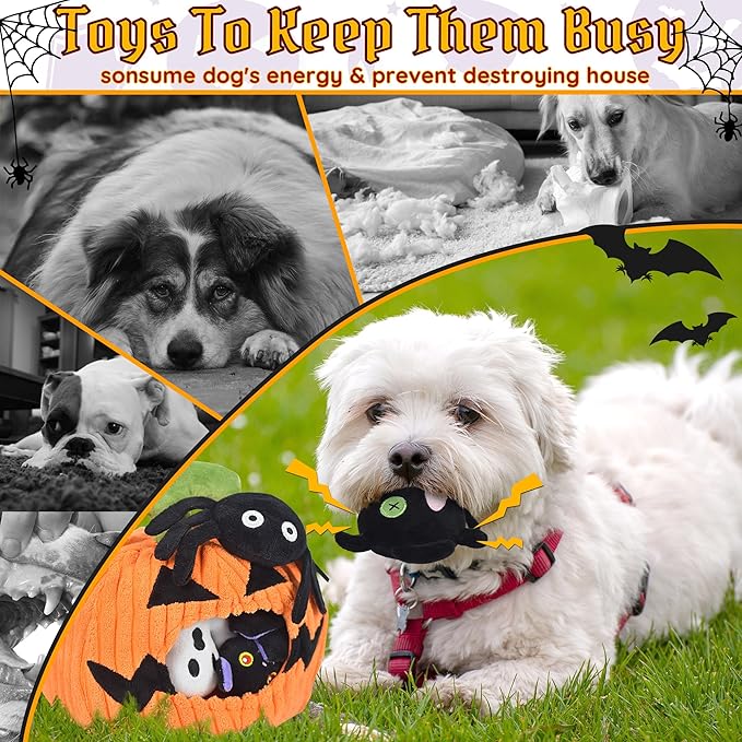 Halloween Dog Toys Set, 11 Pack Squeaky Dog Toys for Aggressive Chewers, Pumpkin Dog Toy Bundle, Assorted Dog Toys to Keep Them Busy, Dog Toys Gift for Large Medium Small Dogs - PAWPICO