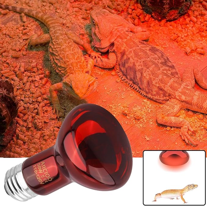 Aiicioo Reptile Red Light Bulb - Reptile Heat Lamp Bulb Infrared Basking Spot Lamp for Bearded Dragon Lizard Turtle Hermit Crab Leopard Gecko Snake Chameleon 50W AIICIOO