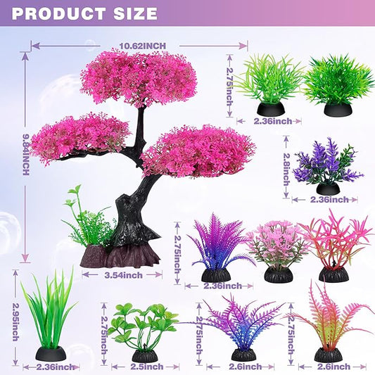 Ameliade Aquarium Artificial Plastic Plants Decoration, Pink Cherry Blossom Tree Aquarium Decor Set, Goldfish Betta Fish Tank Decorations Hides Accessories(Pink Ameliade