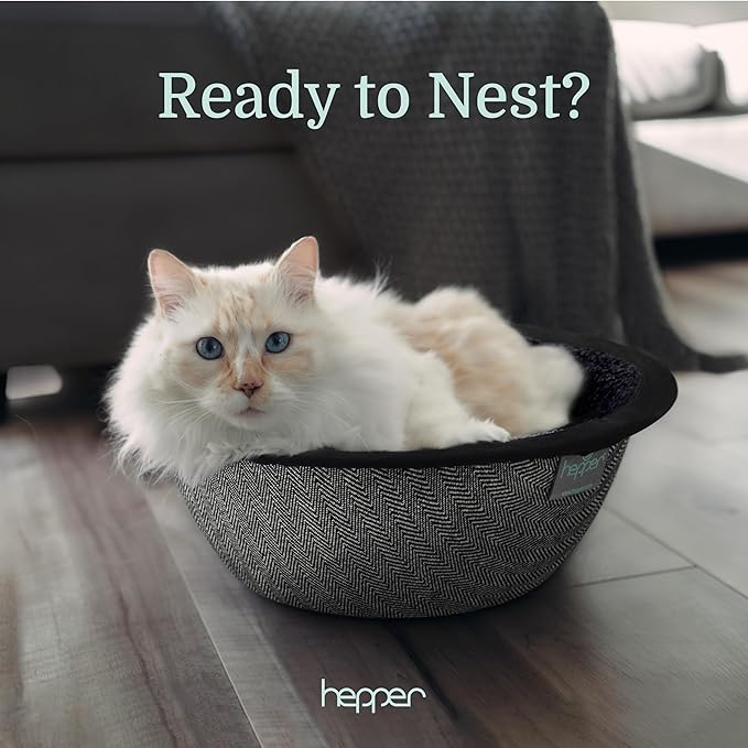 Hepper Cat Nest - Washable Cat Bed with Removable Fluffy Fleece Liner - Cozy Comfy Calming Cat Bed Round Shape - Cat Warming Bed - Donut Cat Bed Desk Ready - Small Cat Bed for Indoor Cats - PAWPICO