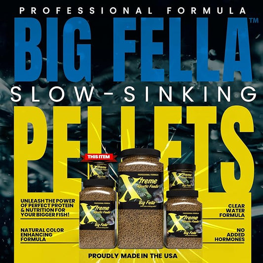 Xtreme Big Fella 3.0mm Pellets: Professional Nutrition for Medium to Large Cichlid/Community Fish - Boost Immune & Digestive Health, Color & Energy, Max Protein Fish Food – USA Farm Grown (2.5oz) XtremeAquaticFoods