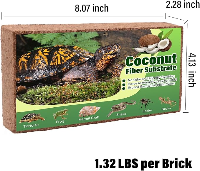 AQUA KT Reptile Natural Coconut Fiber Substrate Bedding Coco Coir Brick for Lizard Hermit Crab Snake Frog Spider Gecko Terrarium Bedding AQUAKT