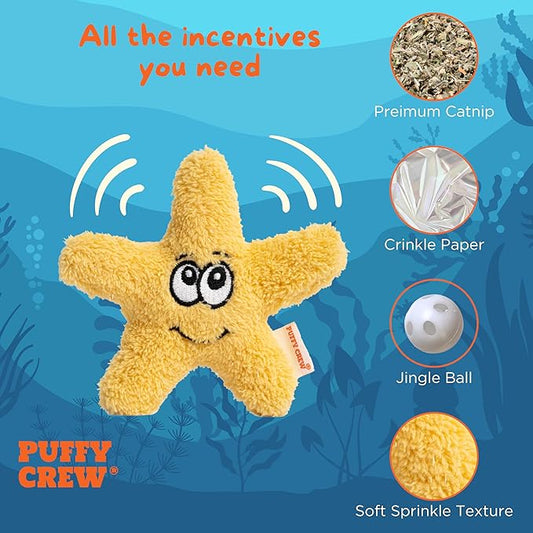 Interactive Catnip Cat Plush Toy, Ocean Theme, 5'', for All Breed Size Cats (Starfish) - PAWPICO