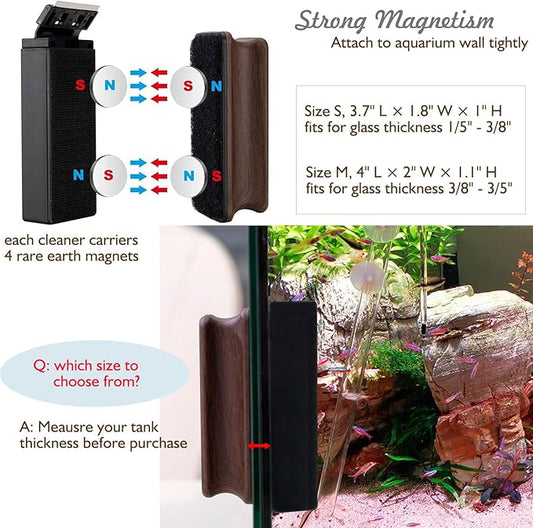 hygger Strong Magnetic Aquarium Glass Cleaner Algae Scrubber Magnet Cleaning Tool with Scraper Blade Floating Brush for 1/5" - 3/8" Glass Tank (Freshwater & Saltwater) Small hygger