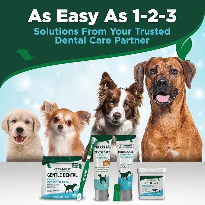Vet's Best Dog Toothbrush & Enzymatic Toothpaste Kit - Teeth Cleaning - Made with Natural Ingredients - Reduces Plaque, Whitens Teeth, Freshens Breath - Bonus Care Guide & Finger Brush Included VetsBest