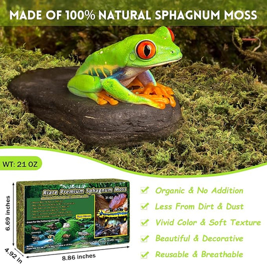 Riare 21 OZ Premium Sphagnum Moss for Reptiles- 50QT Natural Live Moss Reptile Moss Bedding for Terrarium, Hatching, Forest Sphagnum Moss Reptile Substrate for Snakes, Gecko, Turtles, Frogs, Leopard Riare