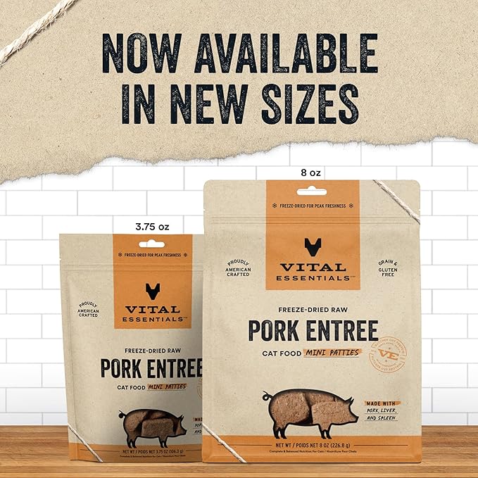 Vital Essentials Freeze Dried Raw Cat Food, Pork Mini Patties Entree, 3.75 oz VitalEssentials