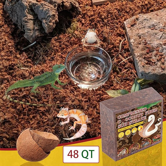 LEICHTEN 6.6LB Coconut Husk Substrate for Reptiles,48 Quart Compressed Coconut Fiber Chips Bearded Dragon Leopard Gecko Snake Bedding Ball Python Tank Accessories LEICHTEN
