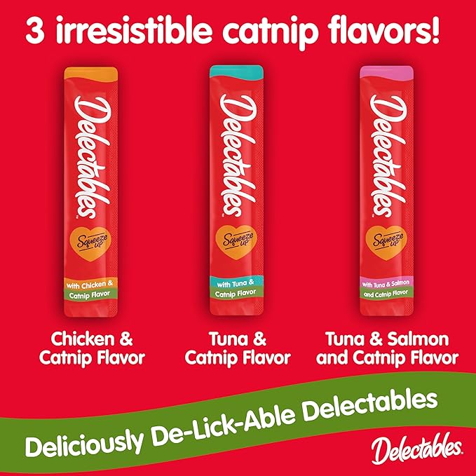 Delectables Squeeze Up Creamy Squeezable Puree, Lickable Wet Cat Treats, Grain Free, No Added Fillers, No By-Products, No Added Preservatives, 0.5 Ounces Tube Chicken with Catnip, 32 Tubes Total Hartz
