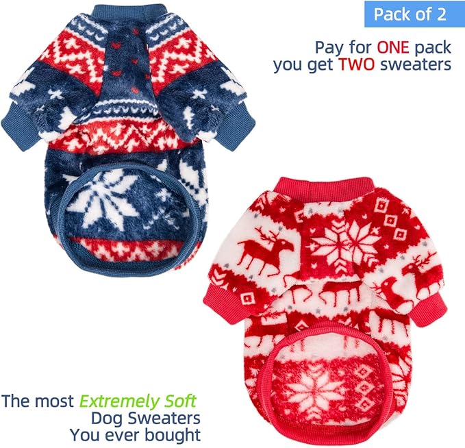 FabriCastle Dog Sweater, Pack of 2 or 3, Dog Clothes, Dog Coat, Dog Jacket for Small or Medium Dogs Boy or Girl, Ultra Soft and Warm Cat Pet Sweaters (Red,Blue, Small) - PAWPICO