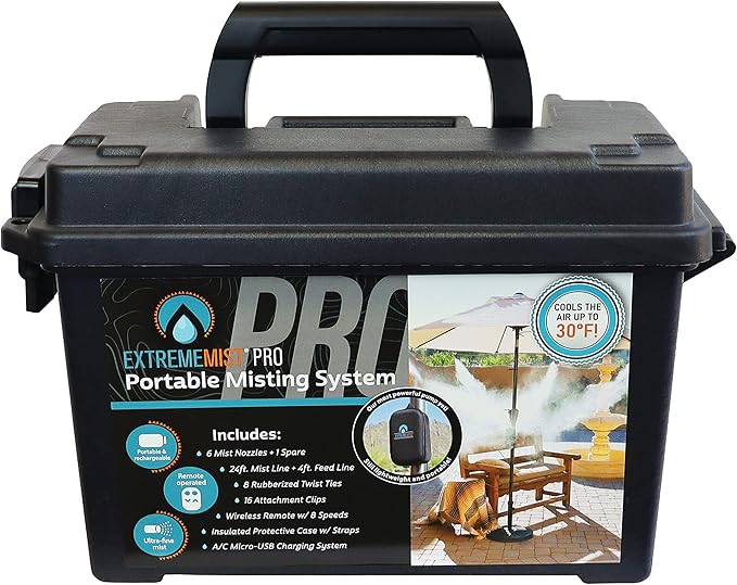 Extreme MIST Portable Misting System Pro Kit - 6 Mist Nozzles & Pro Pump | Easy to Setup | 24 ft. Mist Line for Outdoor Patios, Golf Carts, Greenhouses, Canopy, Decks & More - Cools the air up to 30°F ExtremeMist