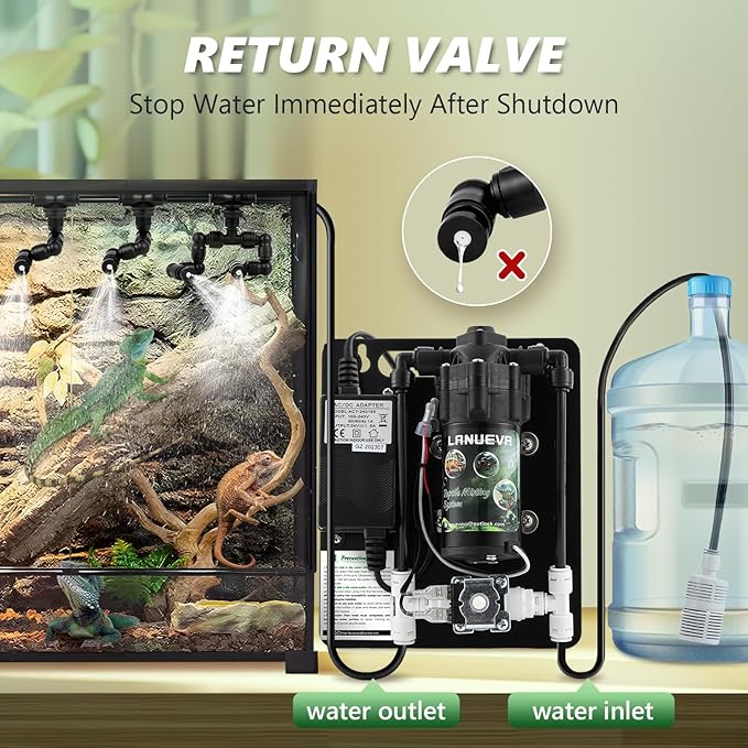 LANUEVA Reptile Humidifier, Quieter Mister Fogger for Terrarium with 4 Single Misting Nozzle + 2 Double Misting Nozzle, Reptile Mister Spray System for Reptile, Chameleon, Lizard, Snake, Frog LANUEVA