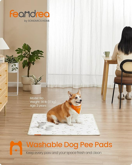 Feandrea Washable Pee Pads for Dogs, 2 Pack, Reusable Dog Pads, 48 x 36 Inches, L, Waterproof Pet Training Pads, Leakproof, Non-Slip, Super Absorbent, for Dogs, Cats, Rabbits, Cloud White UPTD003W01 - PAWPICO