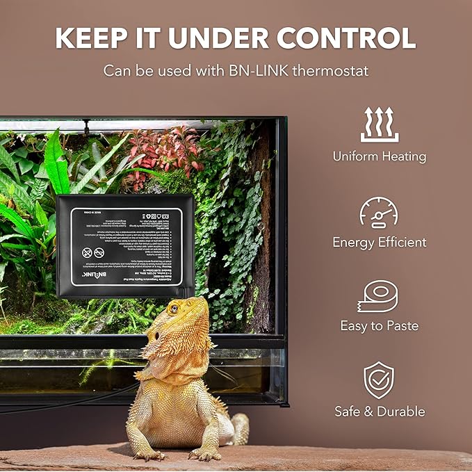 BN-LINK Reptile Heating Pad 6"X8" with Adjust Knob, Adjustable Temperature Under Tank Heater for Reptiles, Indoor Terraium Heating Mat for Turtles, Lizard, Snakes, Frogs, and Other Reptiles BN-LINK