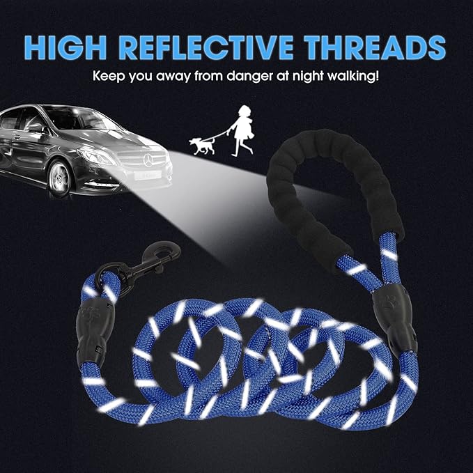 BAAPET 2/4/5/6 FT Dog Leash with Comfortable Padded Handle and Highly Reflective Threads for Small Medium and Large Dogs (5FT-1/2'', Navy Blue) BAAPET