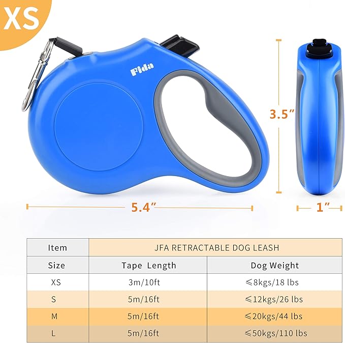 Fida Retractable Dog Leash X-Small Breed, 10 ft Durable Pet Walking Leash for Extra Small Dogs/Cats/Small Animals up to 18 lbs, 360° Tangle Free, Blue Fida